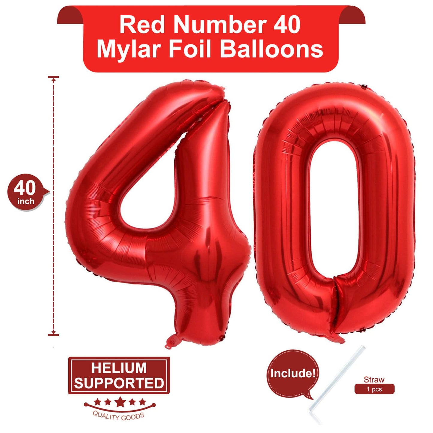 40 Inch Red Number 40 Balloons Giant 40 Balloons Red Birthday 40 Balloons 40 Birthday Anniversary Party Decorations Supplies