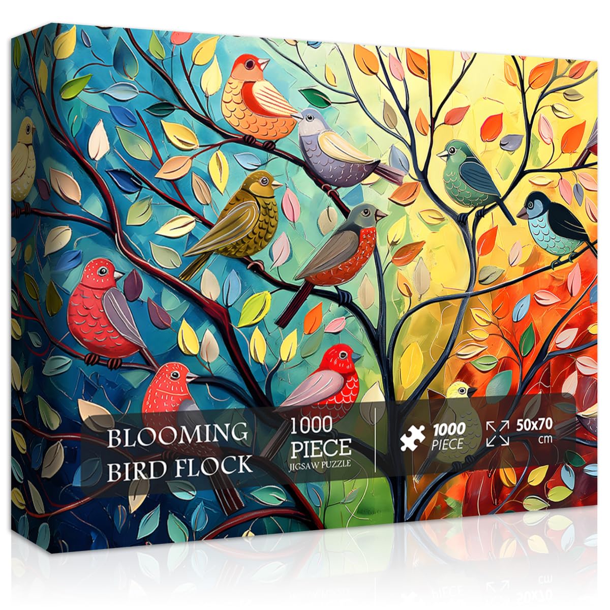 Bird Puzzles for Adults 1000 Pieces, PICKFORU Bird Tree of Life Puzzle Art Painting, Colorful Gradient Puzzle Animals, Hard Diff
