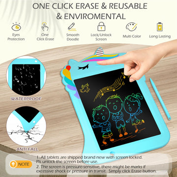 Jasonwell Lcd Drawing Writing Tablet - Drawing Pad Doodle Board For Kids Toddlers Drawing Toy Educational Learning Toys Christmas Birthday Gift 2 3 4 5 6 7 8 Year Old Girls Boys (Blue Unicorn)