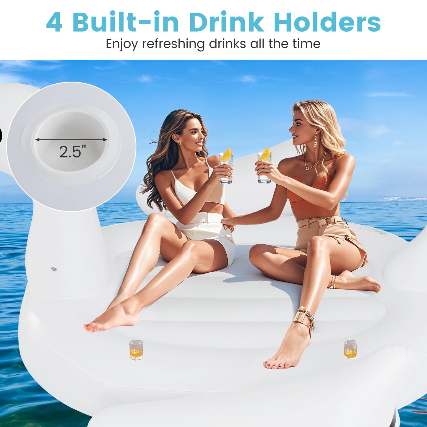 Goplus Giant Inflatable Swan Floating Island, 4 People Pool Float With 4 Cups Holders, Recreational Floating Dock For Lake, Swim