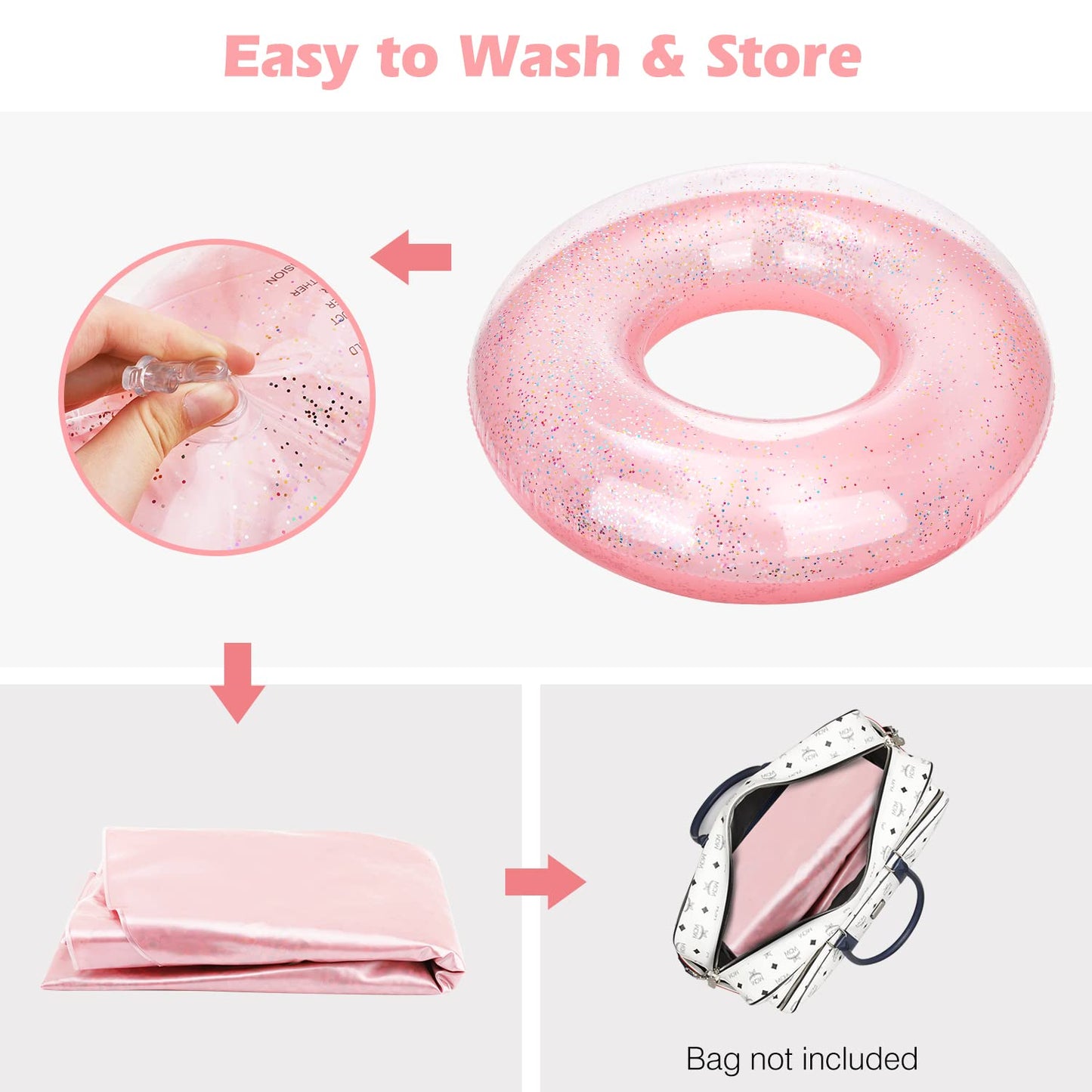 Moko Swim Rings With Glitter, 70Cm Diameter Inflatable Pool Float Swimming Pool Float Tube Round Shaped Swimming Tube Water Fun