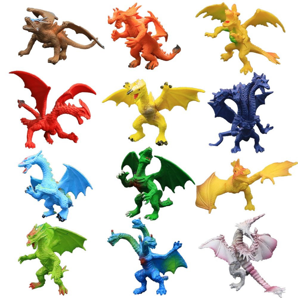 ValeforToy Dragon Toys Set, 12 Realistic 4-Inch Dragons, Non-Toxic ABS, Multicolor, Gift Box Included