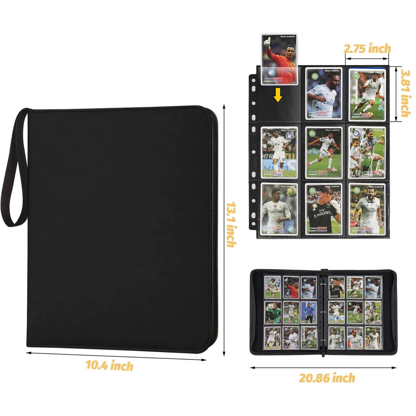 GERMUN Trading Card Binder  enhanced 9 Pocket Card Binder  720 Double Sided Pocket PU Collection Binder  Collector Album  Card Holder for MTG  TCG  Sports Cards (Diamond Black)