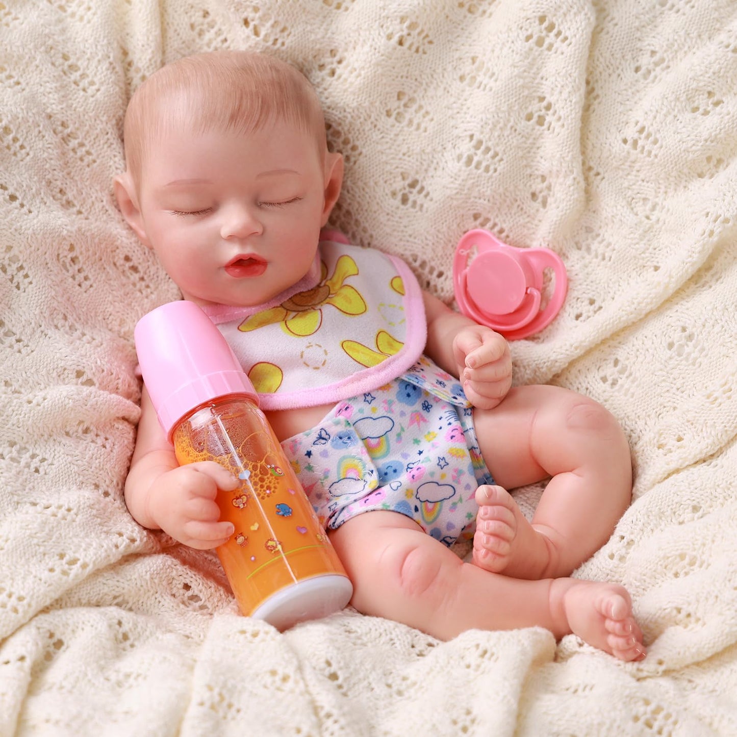 Babeside Baby Doll Accessories Set - 10 Pcs Including Bottles With Disappearing Milk, Pacifier, Bibs, Diapers - Pretend Play Fee
