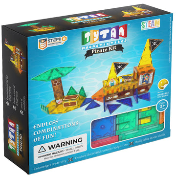 Tytan Tiles Pirate Ship & Island 60-Piece Magnetic Tiles Building Set, Fun Kids Stem Toy, Creative Play, Shape & Pattern Recogni