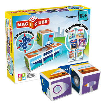 Geomag Magicube Transport 4-Piece Magnetic Stacking Cubes Building Set, Toddlers & Kids Ages 1.5 And Up, Stem Educational Toy, Swiss-Made, Creativity, Imagination, Learning, 6 Adorable Building Ideas