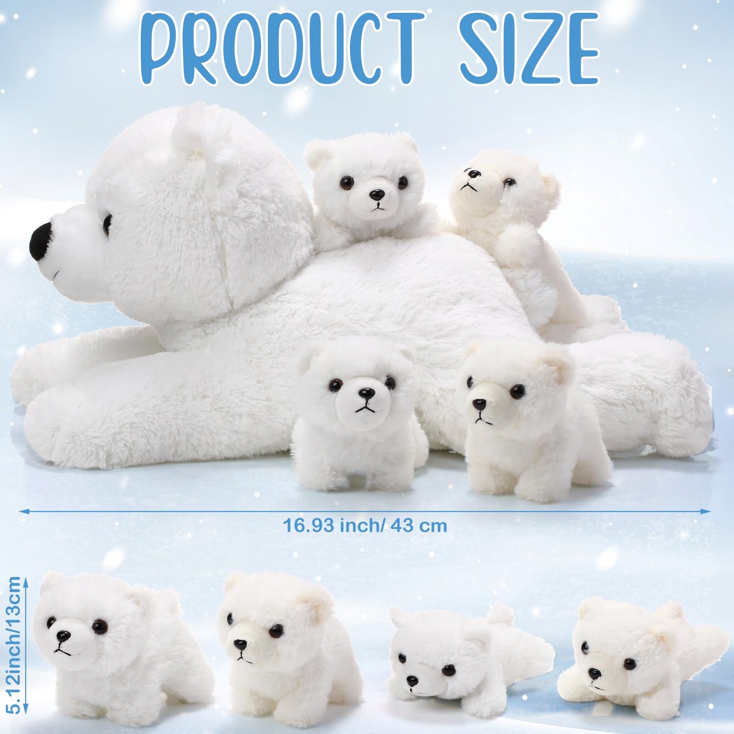 Leitee 5 Pcs Polar Bear Plush Set Large Mommy Polar Bear Stuffed Animal With 4 Cuddly Baby Plushies In Belly For Boys Girls Birthday Winter Holiday Decor Gifts(Lying)