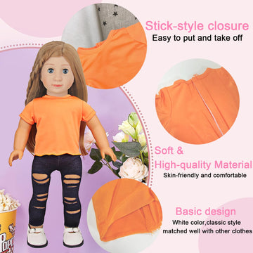 AugFrog 5 Pcs 18 Inch Doll T-Shirts, Summer Outfit Doll Clothes Accessories - Short Sleeve Classical Tees (Orange)
