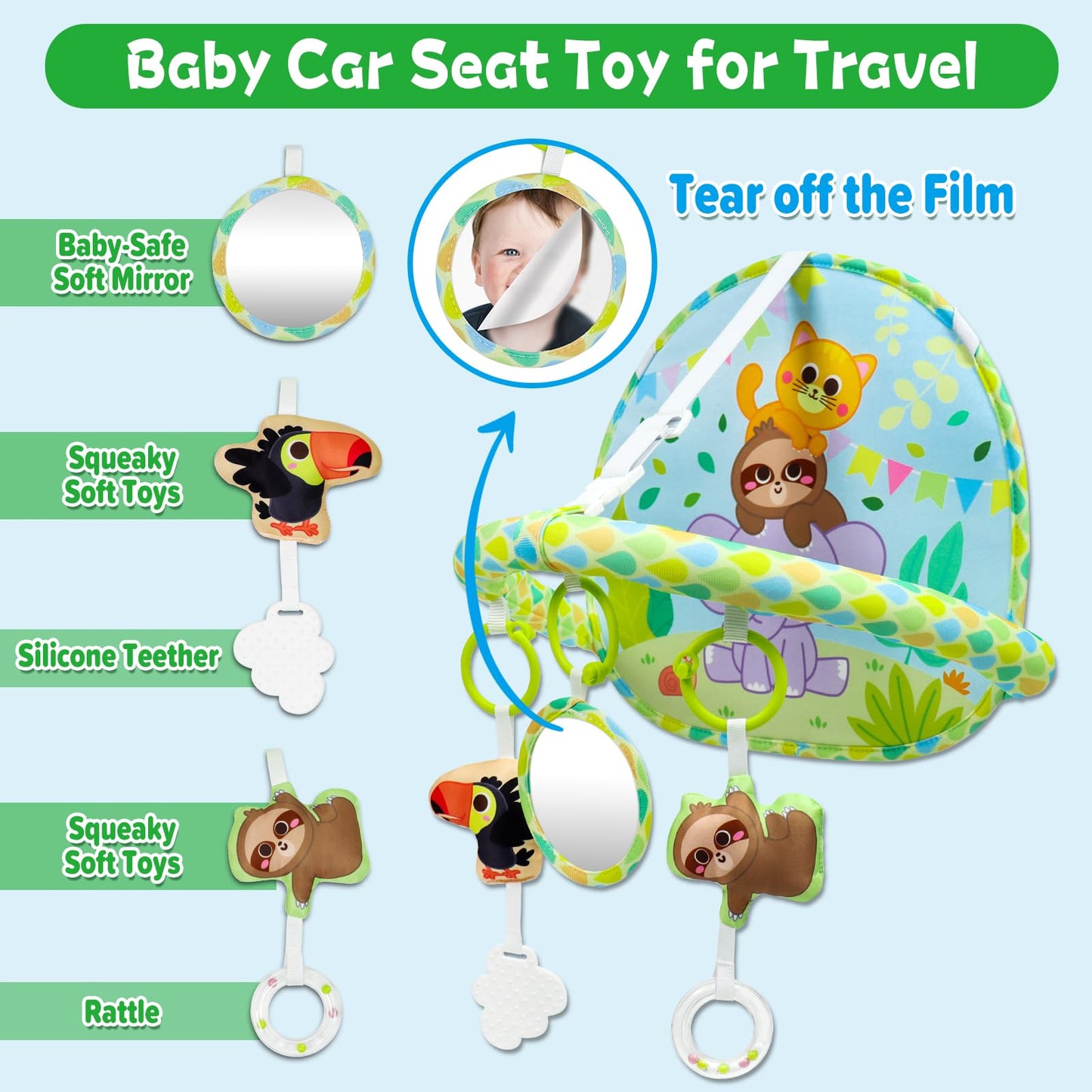 Dr.Rapeti Baby Car Seat Toy For Travel Rear Facing Double Sided Baby Travel Activity Car Seat Entertainment Toy Easy Drive Gift For Newborn Baby Infant 0-12 Month