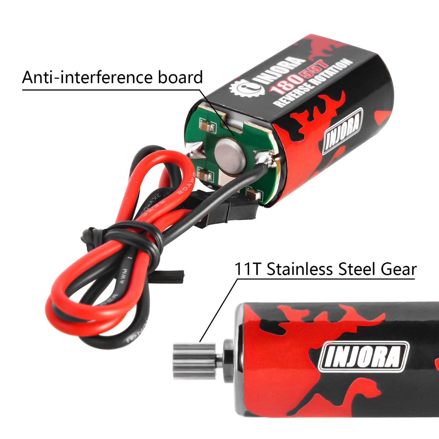 INJORA 180 Brushed 55T Motor with Stainless Steel Pinion for TRX4M Defender Bronco K10 High Trail F150 1/18 RC Crawler Upgrade