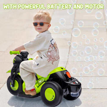 Kids Ride On Bubble Car, Hetoy 6V Battery Powered Electric Motorcycle 1.9 Mph Speed W/Led Headlights, Music, Pedal, Forward/Reserve, 3 Wheels Motorbike Toys Gift For Toddler 3 And Up Boys Girls, Green