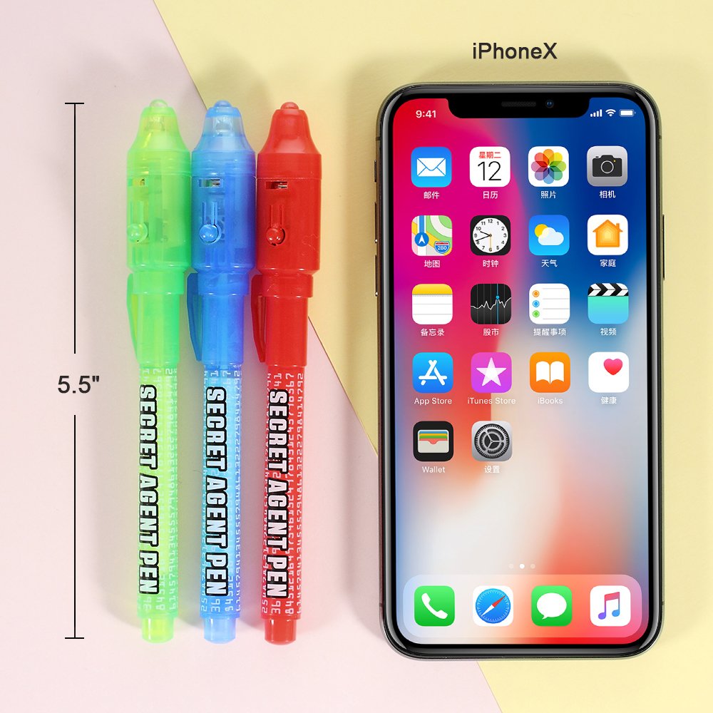 MaleDen Invisible Ink Pen - Upgraded 6pcs UV Light Magic Marker for Secret Messages, Multi-Color Plastic Spy Pen