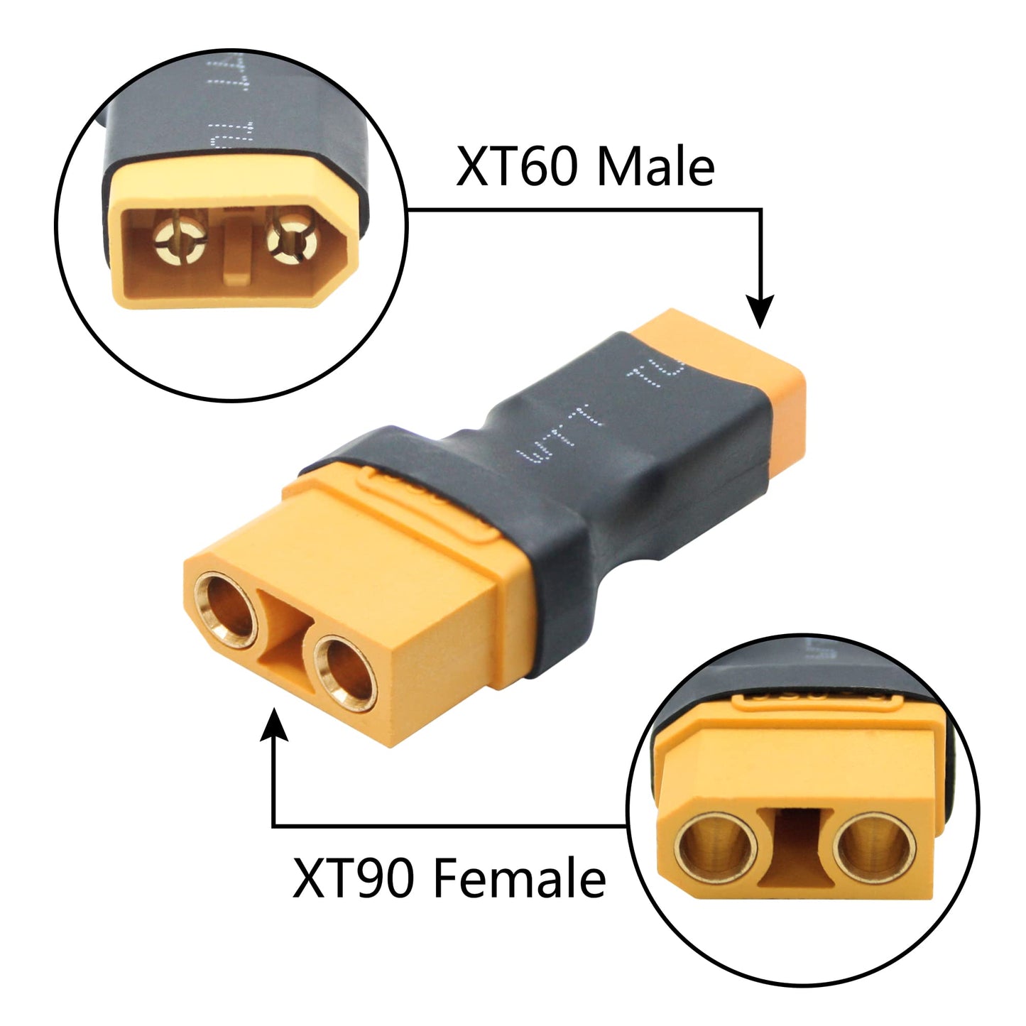 2Pair XT90 Connector Adapter, XT90 to XT60 Male Female No Wire Adapter Converter for RC Lipo Battery ESC/Charger