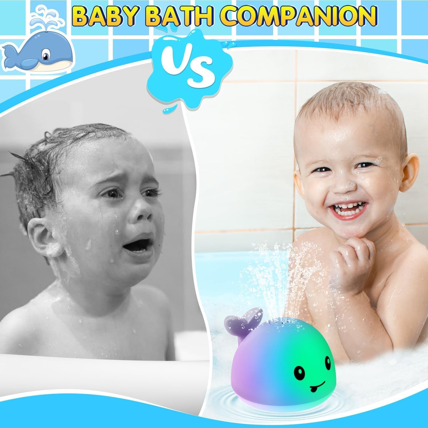 Gigilli Light Up Whale Bath Toys Sprinkler For Babies 6-12 12-18 Months Or Kids Ages 1-3 2-4, Easter Basket Stuffers Rechargeable Infant Toddler Bath Toys For 1 Year Old Boys Girls 1St Birthday Gifts