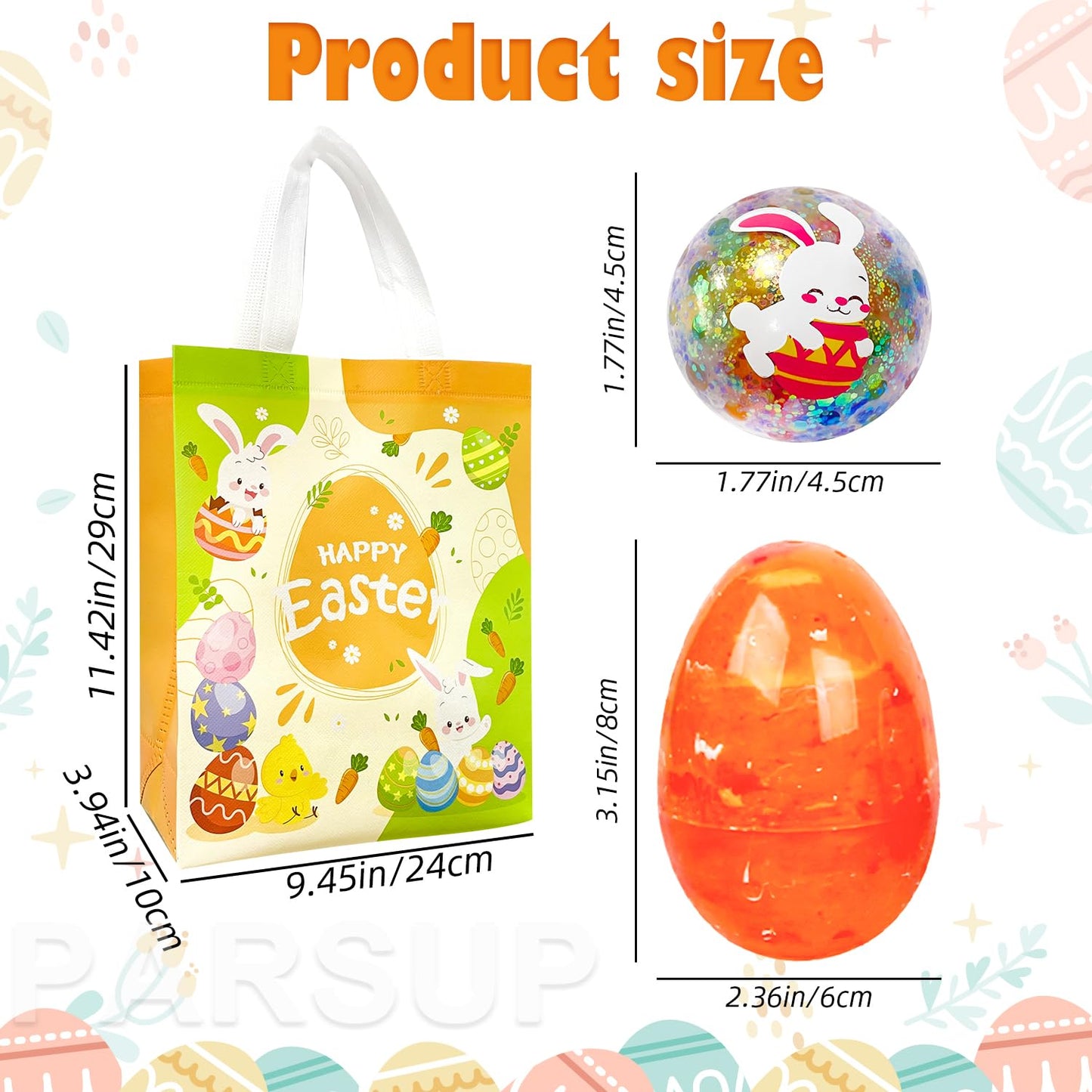 12Pcs Easter Marble Eggs With Fidget Stress Balls, 1Pc Non Woven Bags For Easter Theme Party Favors, Supplies For Easter Egg Hun