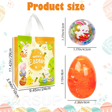 12Pcs Easter Marble Eggs With Fidget Stress Balls, 1Pc Non Woven Bags For Easter Theme Party Favors, Supplies For Easter Egg Hun