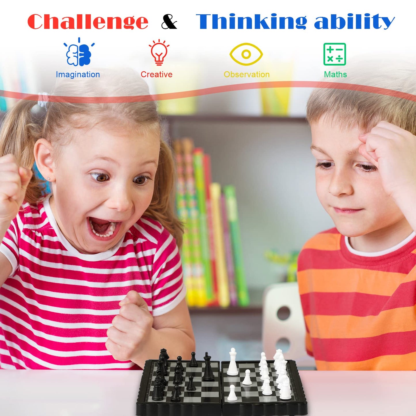 Charniol Magnetic Travel Chess Set Checkers With Portable Folding Chess Board Educational Toys For Family Board Games, 2 Pcs (Stylish Style)