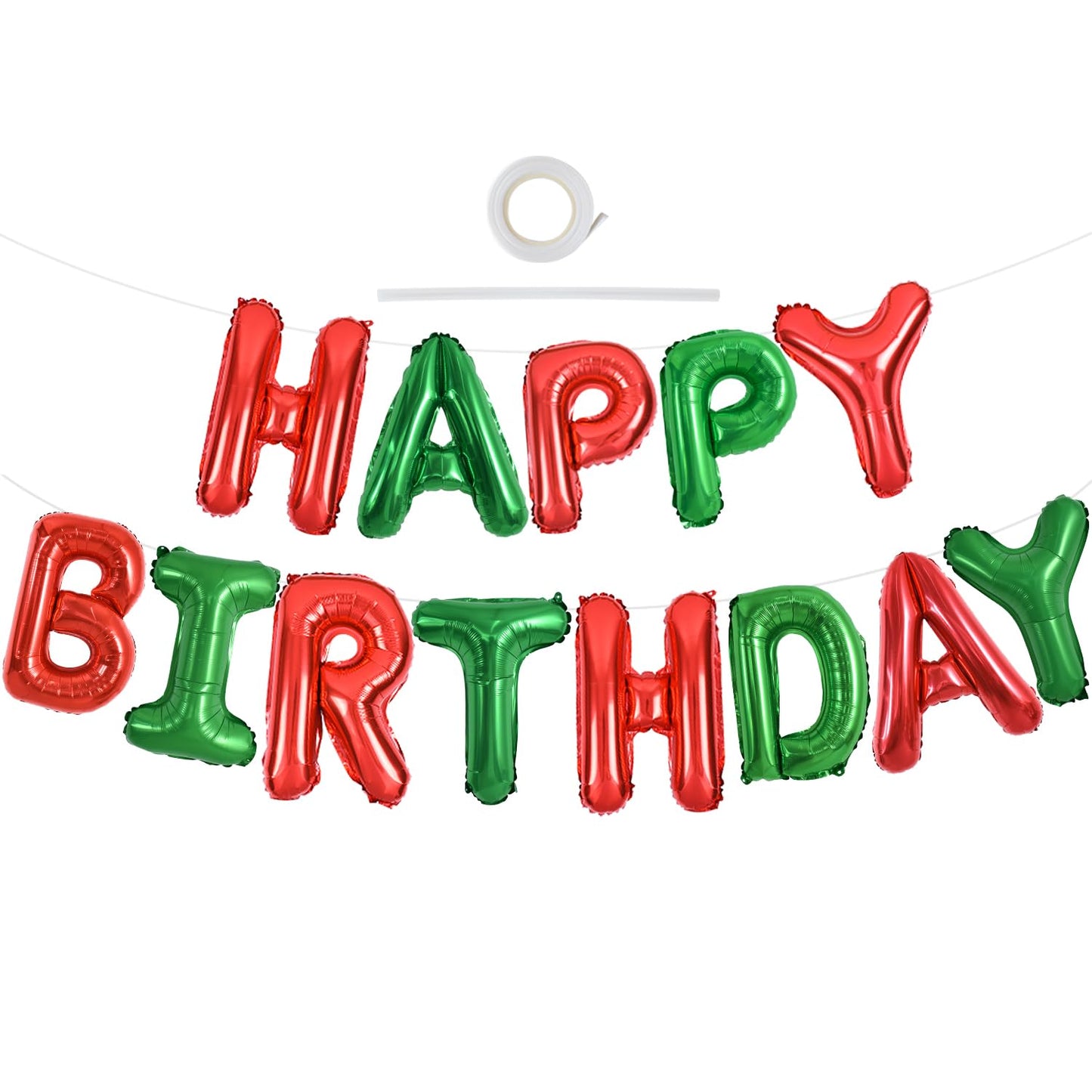 TONIFUL Red Green Happy Birthday Balloons Banner,16 Inch Mylar Foil Birthday Sign Banner for Girls Boys Kids & Adults Birthday D