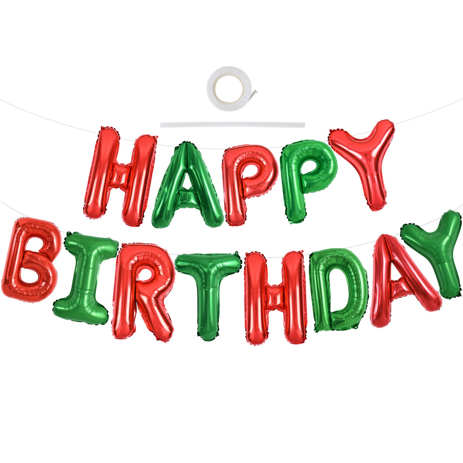 TONIFUL Red Green Happy Birthday Balloons Banner,16 Inch Mylar Foil Birthday Sign Banner for Girls Boys Kids & Adults Birthday D