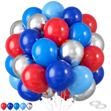 Blue And Red Balloons,60 Pcs 12 Inches Royal Blue Light Blue Dark Blue Red Silver Latex Balloons For Boys Kids Birthday,Independ