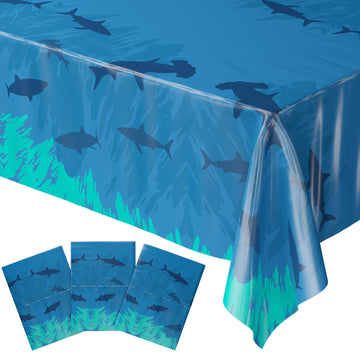 Blue Orchards Shark Table Covers (Pack of 3) - 54    x 108    XL - Plastic Tablecloths for Birthday, Ocean Theme Decorations, Un