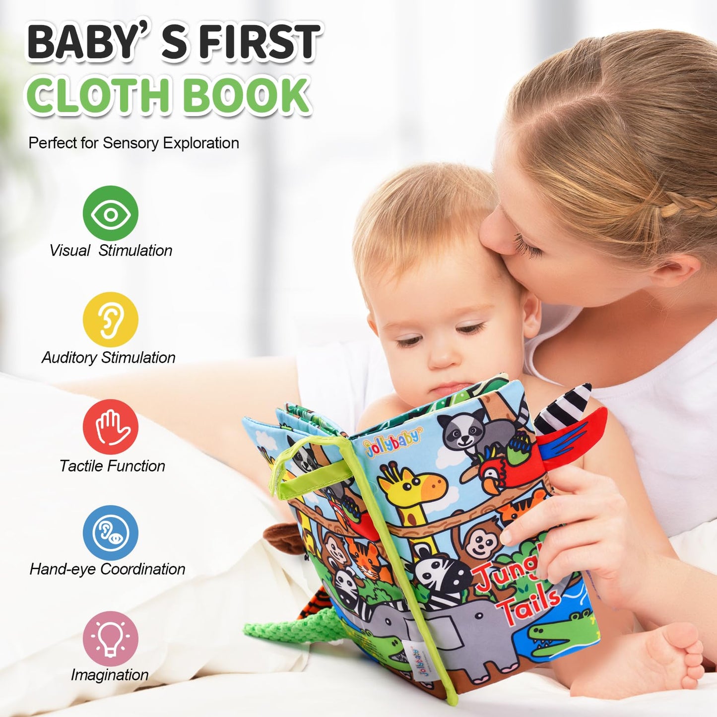 Jollybaby Crinkle Books For Babies, Sensory Soft Touch And Feel Baby Books Toys For 0-6 Months Infants, Newborn Montessori Early Educational Cloth Books Toys, Baby Girl & Boy Gift(Jungle Tails)
