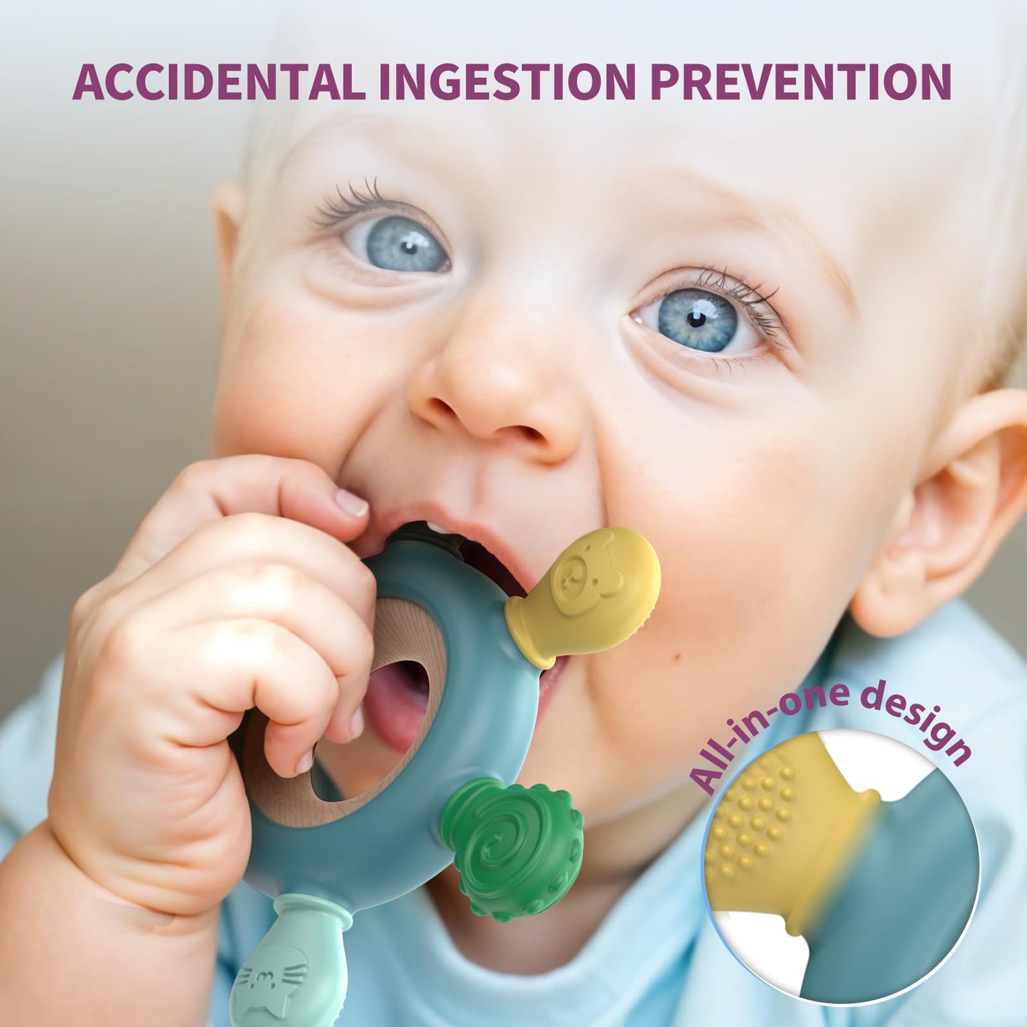 akolik Teething Toys for Babies  Baby Teethers Toy Teething Ring Silicone  Grasping Teething Toy  BPA Free Teething Newborn Accessories for Baby 0 3 6 9 12 18 Months (Blue B)