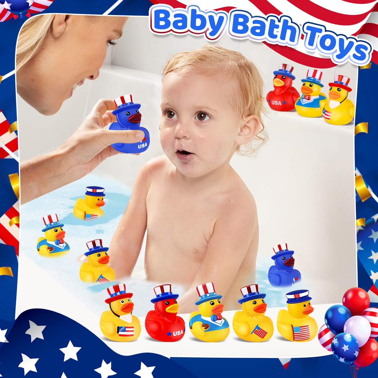 Ouryec 24 Pack Patriotic Rubber Ducks, 4Th Of July Rubber Ducks Jeep Ducks Bulk, 4Th Of July Independence Day Usa Memorial Day P