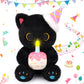 Prewplam Black Cat Plush - Happy Birthday Singing & Glow Plush, Electric Black Cat Stuffed Animal with Light-Up Cake, Birthday P