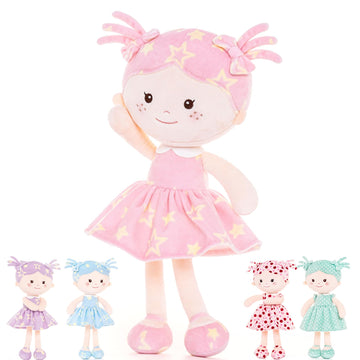 Onetoo First Baby Doll Plush Baby Girls Dolls Rag Doll Soft Baby Doll For Girls Sleeping Cuddle Buddy Doll Wear Star Pink Sleeveless Dress 14'