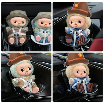 AYYKALLJ Doll car seat Compatible with Labubu, Vent Clip for 10-17cm Blind Box Toys, Secure Doll Seat with Adjustable Safety Str