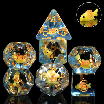 Fish DND Dice, DNDND 7PCS Resin Dice Set with Velvet Bag for Dungeons and Dragons D&D Role Playing Games and Tabletop Games (Fis