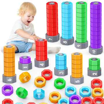 Montessori Toys For 1 2 3 4 5 Year Old Boys Girls, 2 In 1 Counting Toys & Spinning Stacking Toys For Toddlers 1-3 Educational Learning Toys Easter Birthday Gifts For Kids Age 1-5 Autism Sensory Toy
