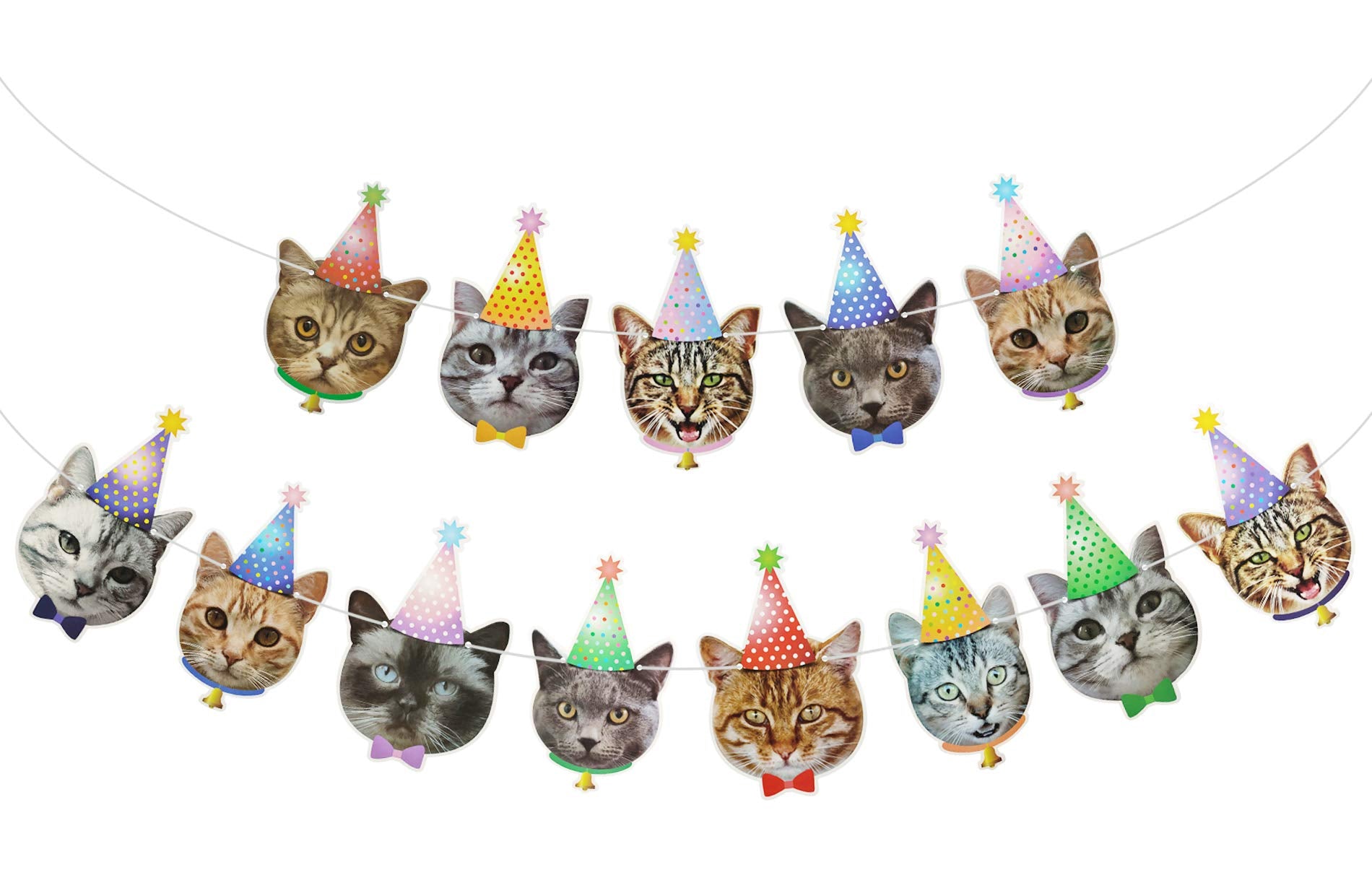 Cat Happy Birthday Banner,Photographic Cat Faces Birthday Garland,Party Bunting Decoration for Boy and Girl,Baby Shower Party Su