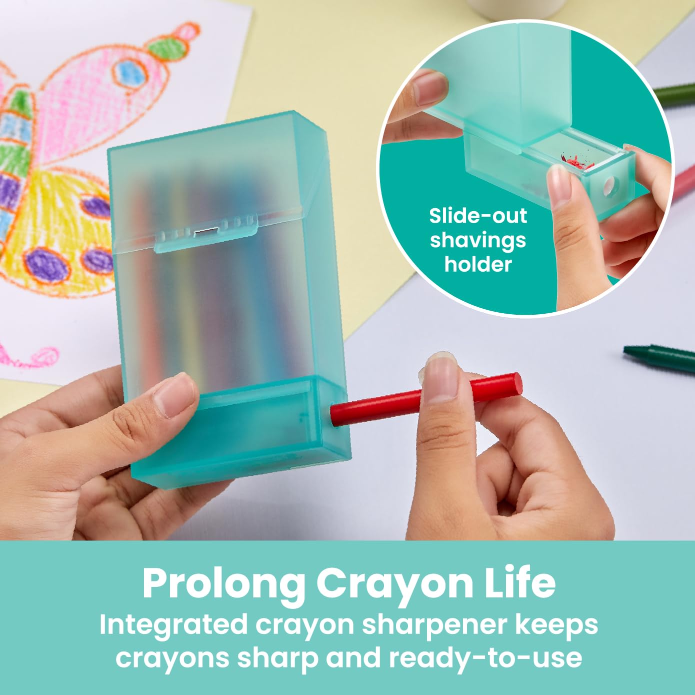 LockerMate Crayon Box with Sharpener, Holds 24 Crayons, Assorted Colors, 1 Pack, Plastic, Model 24024-SH