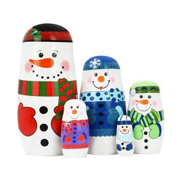 5 Piece Nesting Dolls Wooden Russian Matryoshka Doll Cute Handmade Santa Snowman Stacking Doll Kids Toy For Christmas And Birthd