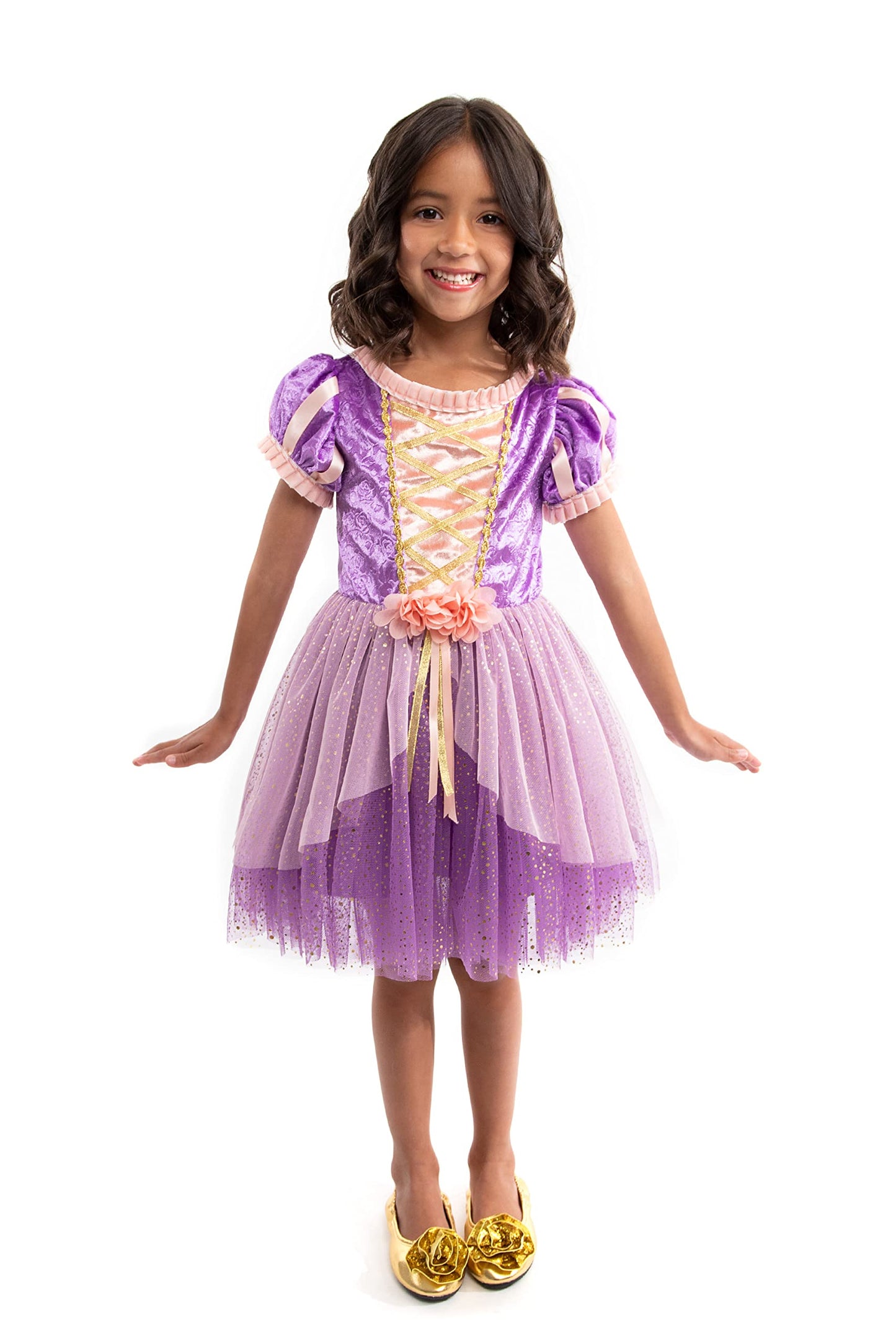 Little Adventures Rapunzel Princess Party Dress - Machine Washable Child Pretend Play Costume Outfit with No Glitter (Large Age 5-7)
