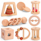 8 Pieces Montessori Baby Wooden Toys For 0-6-12 Months Babies, Wood Rattles And Teethers Toy Set With Bells For Newborn Infant B