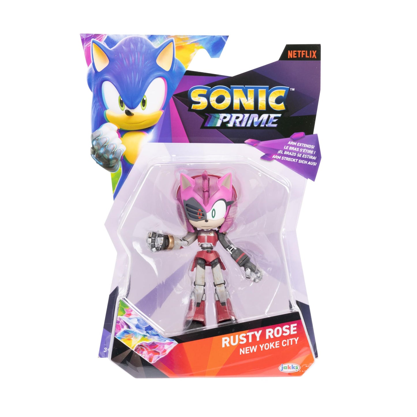 Sonic Prime 5" Articulated Action Figure - Rusty Rose Yoke City, Pink, Model 414204, Plastic Material
