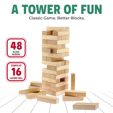 Cooltoys Timber Tower Wood Block Stacking Game – Original Edition (48 Pieces)