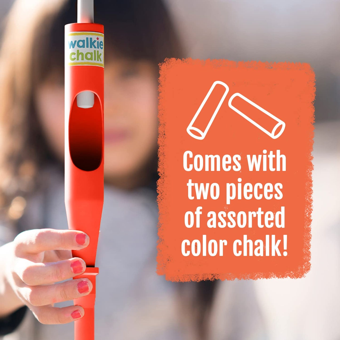 Walkie Chalk Stand-up Sidewalk Chalk Holder, (Orange), Creative Outdoor Toys for Kids and Adults Including 2x Chalks, Street Art