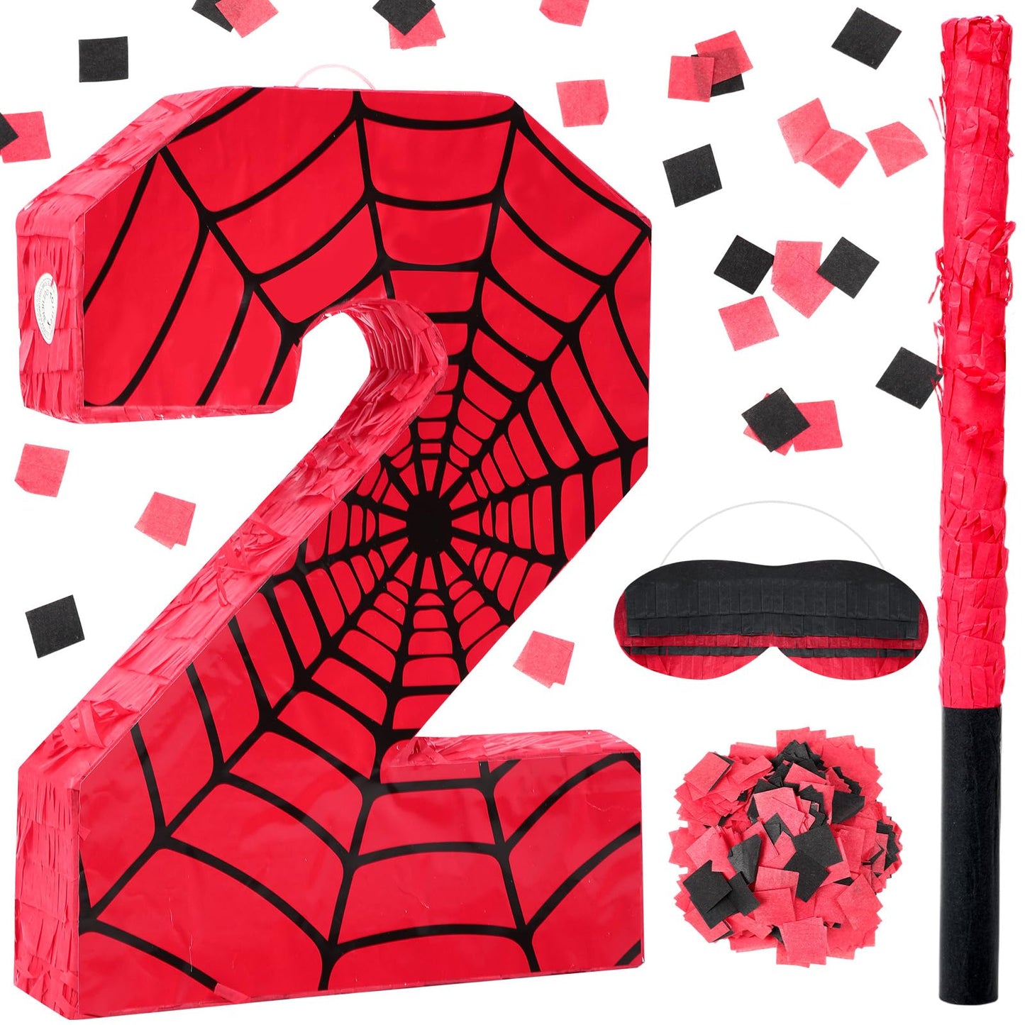 Simgoing Number 3 Spider Web Piata Bundle with Blindfold Small Piata Birthday Party Decoration for Mexican Fiesta Cinco De Mayo 