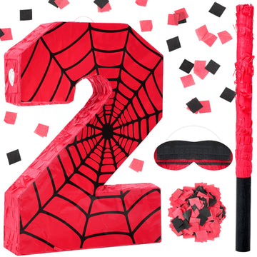Simgoing Number 3 Spider Web Piata Bundle with Blindfold Small Piata Birthday Party Decoration for Mexican Fiesta Cinco De Mayo 