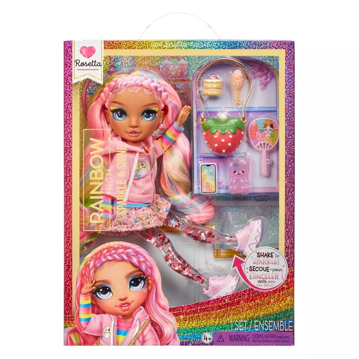 Rainbow High Sparkle And Shine Rosetta (Pink) 11'' Fashion Doll With Liquid Sparkles On Legs, Shake To See Them Shine, Great For
