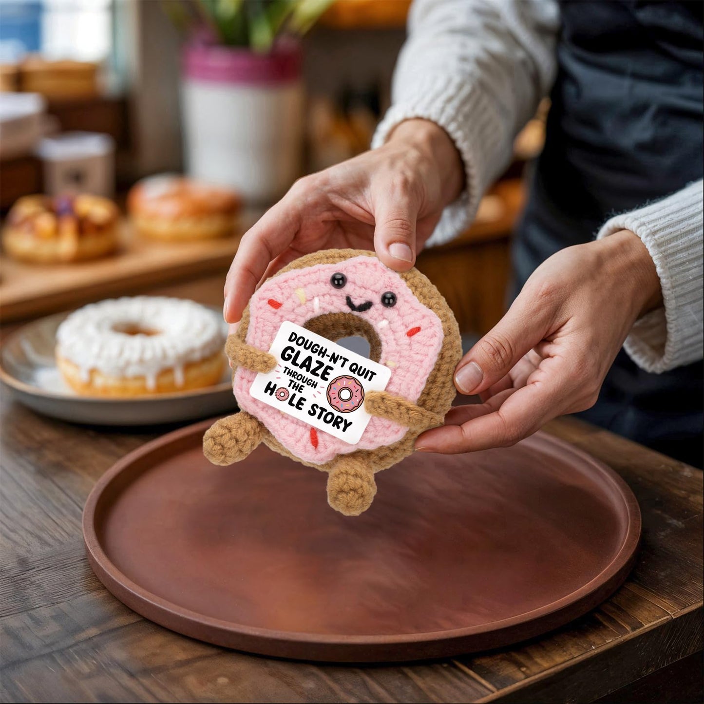 A Aifamy Funny Positive Doughnut, Emotional Cute Crochet Potato Partner Toy With Positive Card Cheer Up Funny Gifts For Best Fri