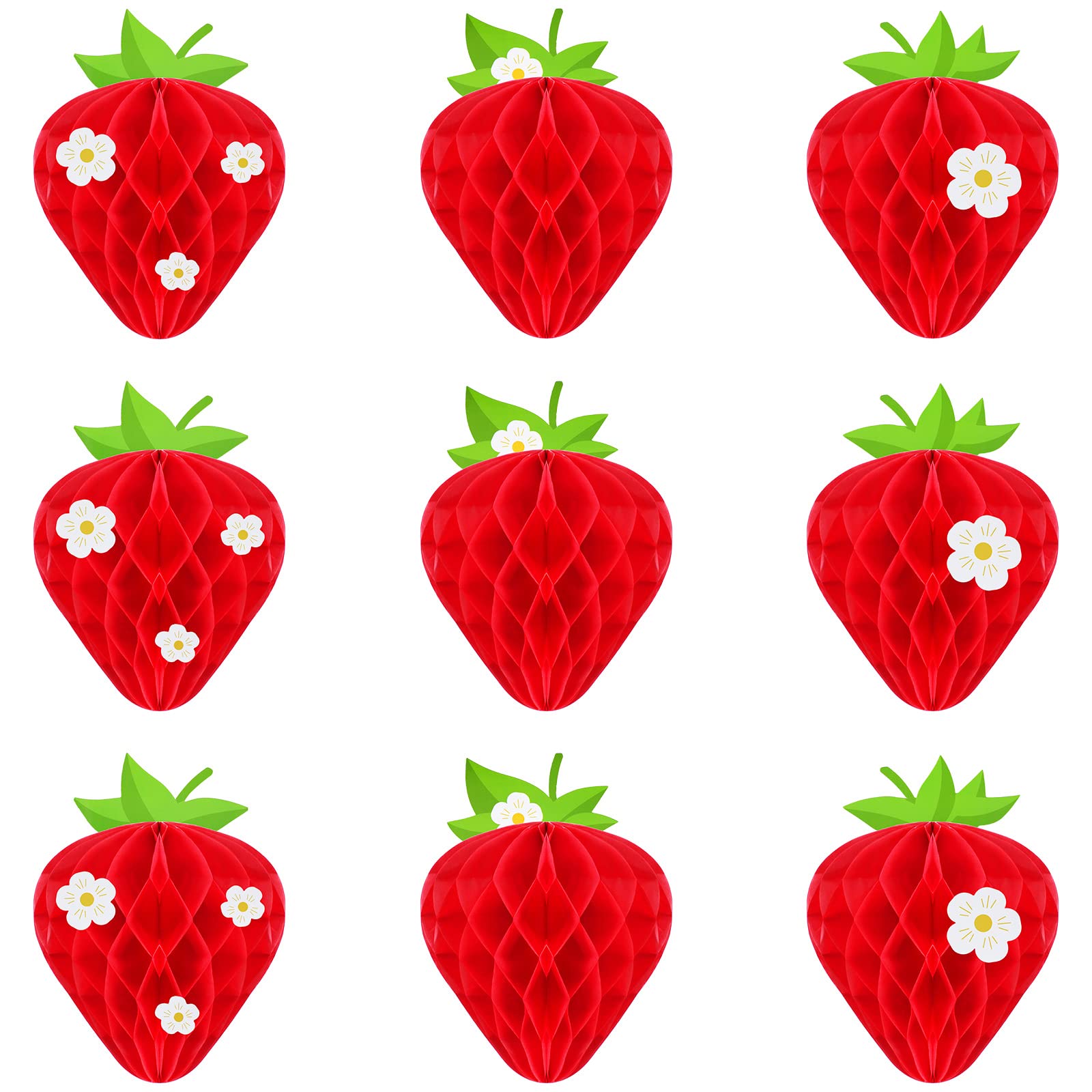 9 Pcs Strawberry Party Decorations Strawberry Honeycomb Balls Birthday Favors Berry Table Centerpieces Tissue Paper Honeycomb Tabletop Hanging Decor Party Supplies