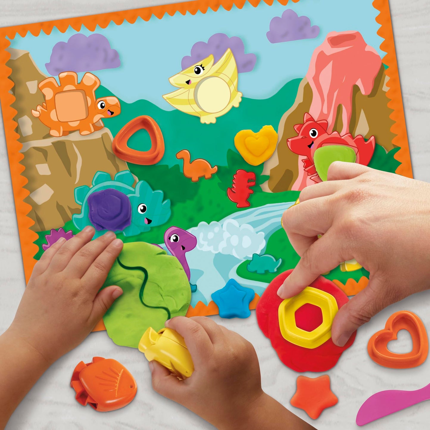 Play-Doh Dino Starter Set, Tactile Sensory Toys for Kids, Includes 11 Accessories, Medium Size, Plastic, Blue/Green/Yellow/Red, Model G0491
