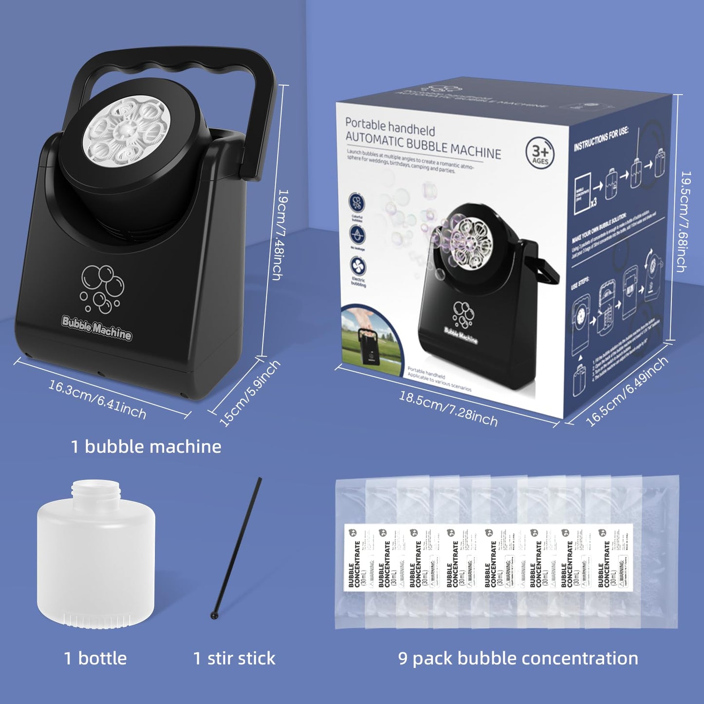 Bubble Machine Automatic Bubble Blower For Kids Batteries Operated Portable Bubble Maker Electric Bubble Machine Adjust Angle By 90° Indoor Outdoor Toy For Birthday Party Wedding Black
