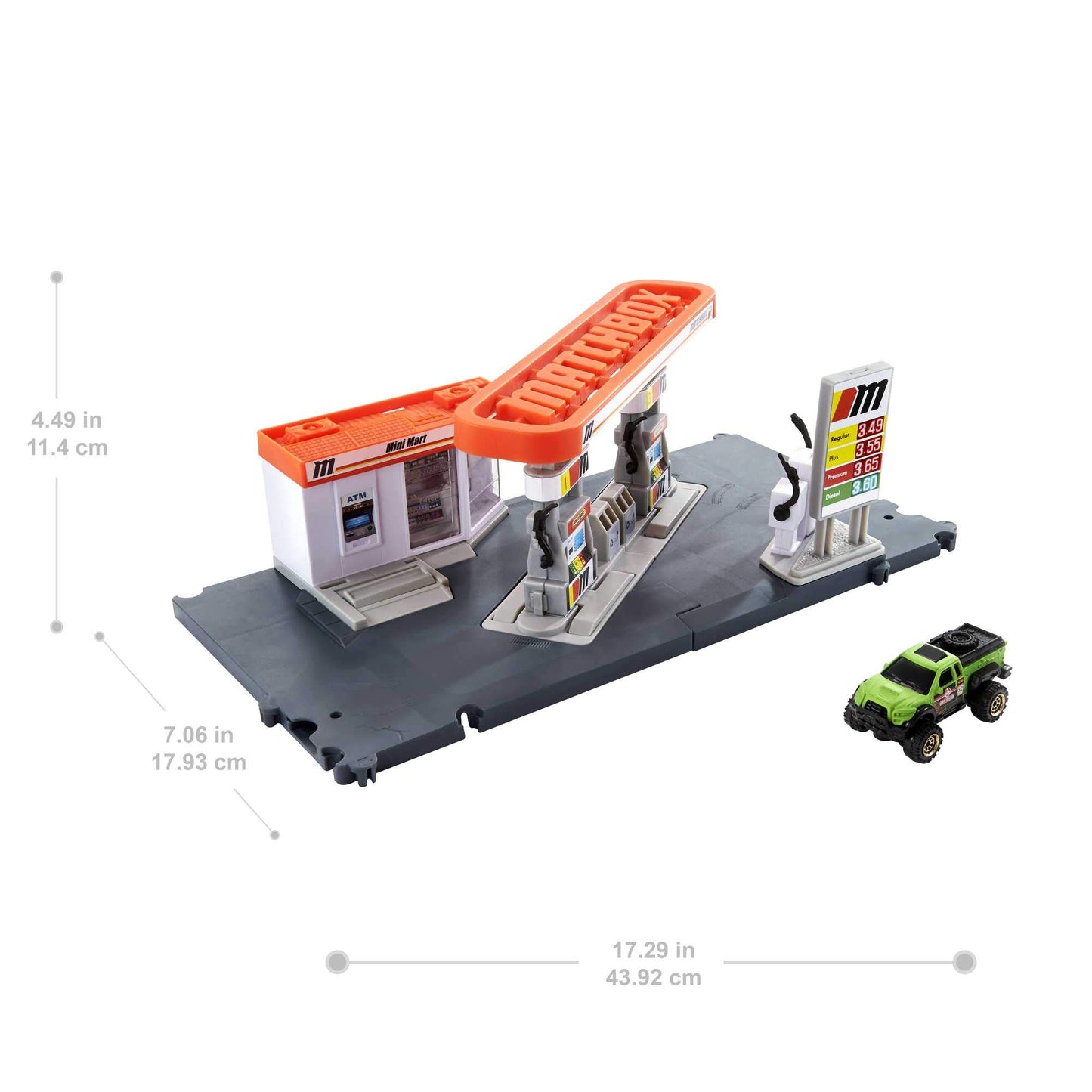 Matchbox Toy Cars Playset with Fuel Station & 1:64 Scale Truck, Orange, Plastic, 17.93 x 43.94 x 11.4 cm, Model GVY84