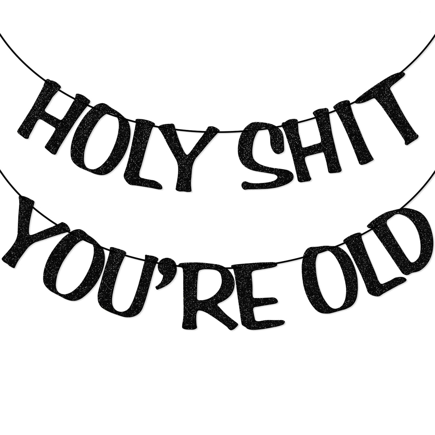 Holy Shit You'Re Old Banner Black Glitter For 30Th 40Th 50H 60Th 70Th 80Th 90Th Funny Birthday Banner Sign Bunting Party Decor Photo Booth Props (Black)